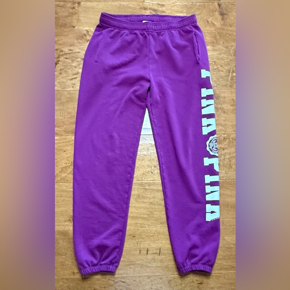 PINK VS Purple Jogger Sweatpants Logo Graphic XS Fleece